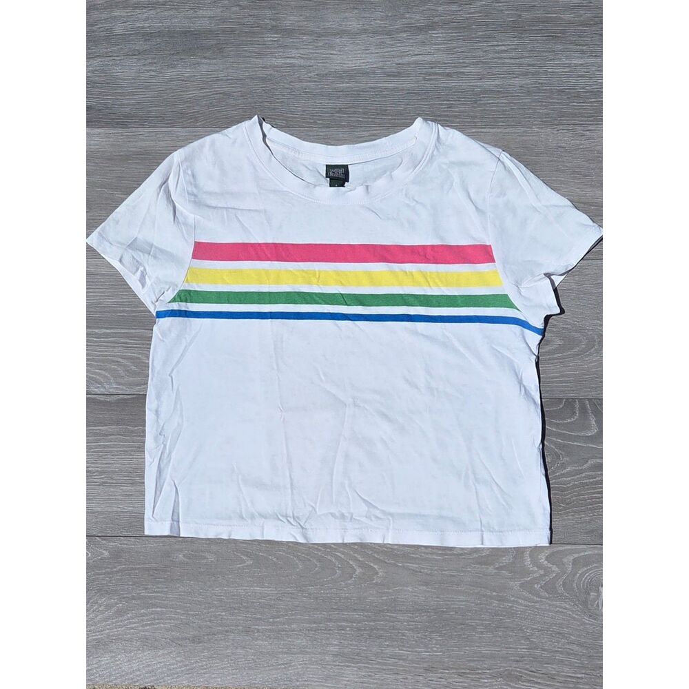 Wild Fable White Top with Colorful Stripes